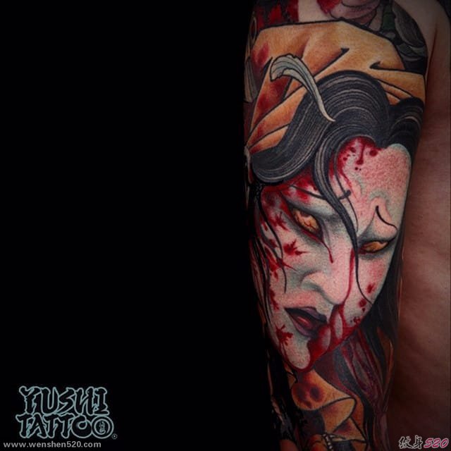 日本彩色新传统传奇人物纹身动物图案纹身 by Yushi Tattoo