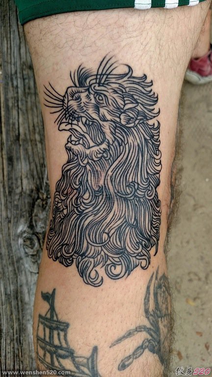 简单个性线条纹身动物狮子头纹身图片