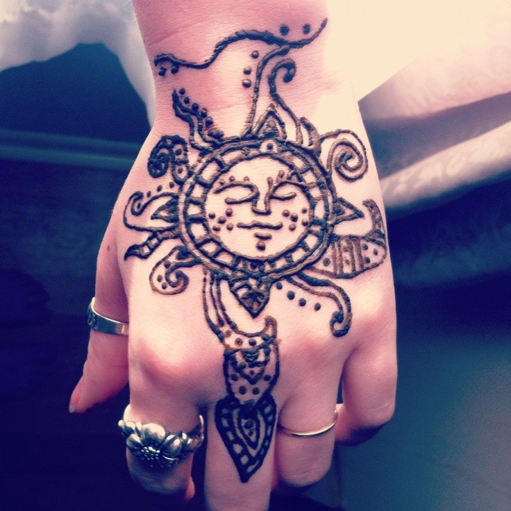 手背漂亮的太阳图腾纹身