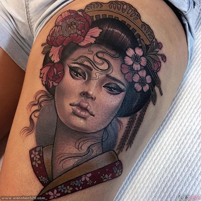 来自于纹身师汉娜最擅长新传统纹身图案