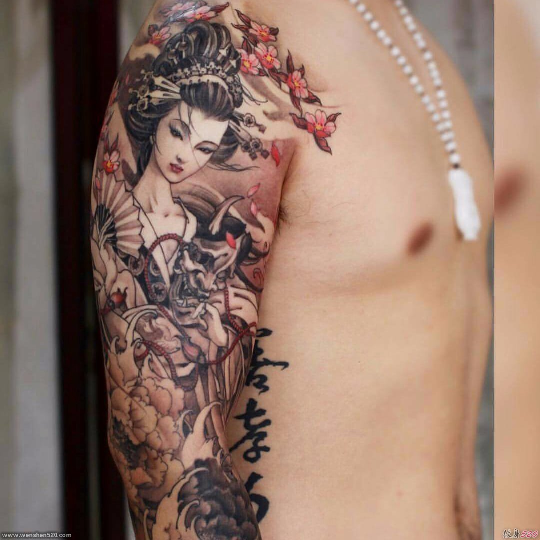 15款水彩纹身日本艺伎纹身人物名妓纹身图案