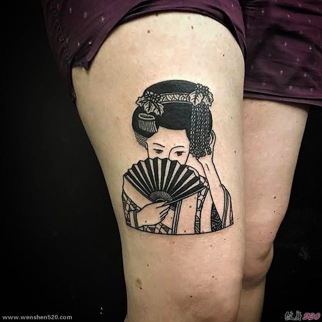 15款水彩纹身日本艺伎纹身人物名妓纹身图案