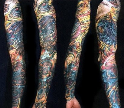 一组霸气的彩色花臂纹身图案