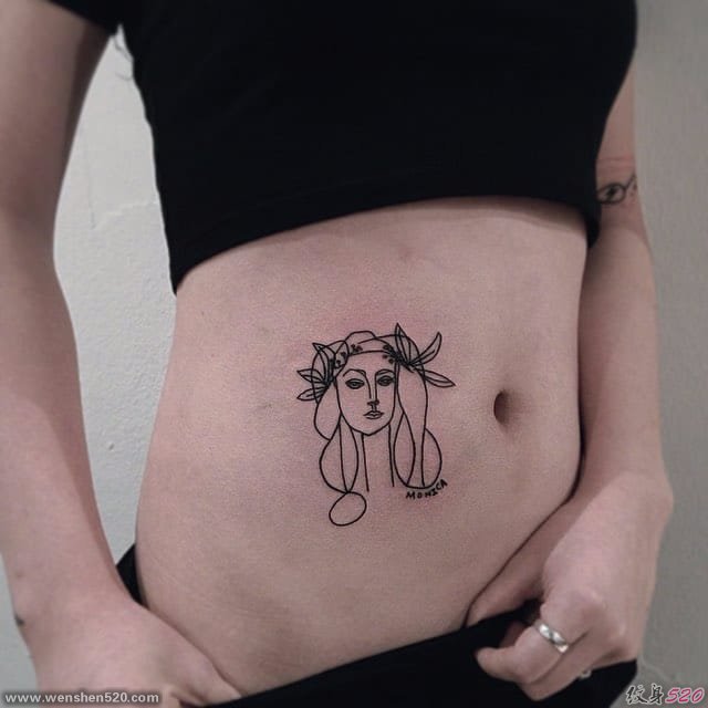 彩色女神纹身小清新风格简单个性线条纹身图案