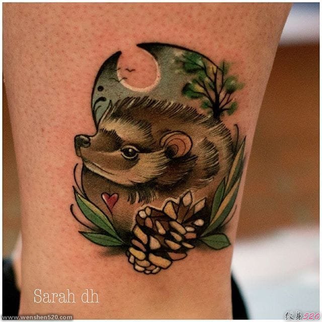 14款风格各异的彩色纹身动物小刺猬纹身图案
