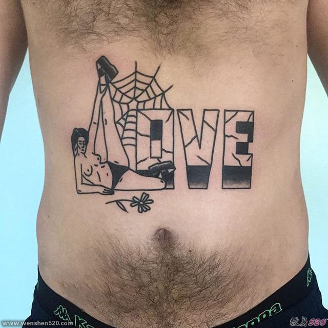 黑色的简单个性线条纹身花体英文字纹身图案