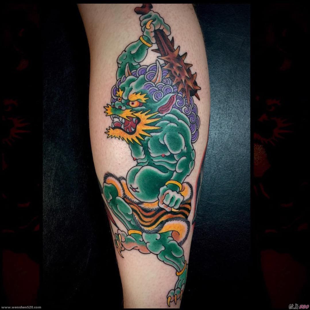 彩色的中国传统纹身动物和鬼怪纹身图案