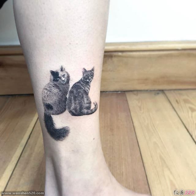 可爱的小黑猫纹身水彩猫脸纹身动物图案纹身