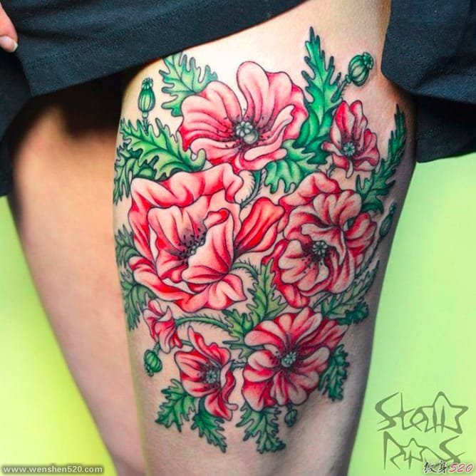 漂亮的彩色纹身动物和植物纹身小花朵纹身图案