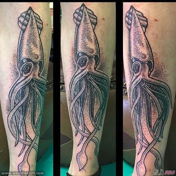 漂亮的章鱼纹身简单线条纹身动物图案纹身