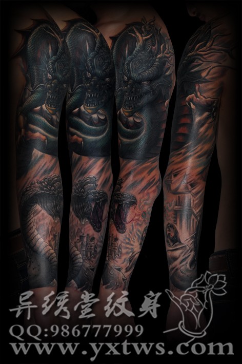 舞动的美女花臂图案