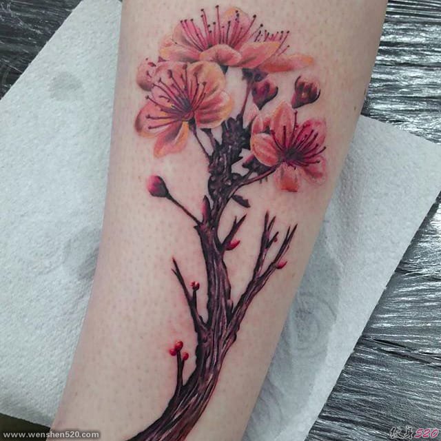 春天里小清新植物纹身小花朵和动物纹身水彩图案