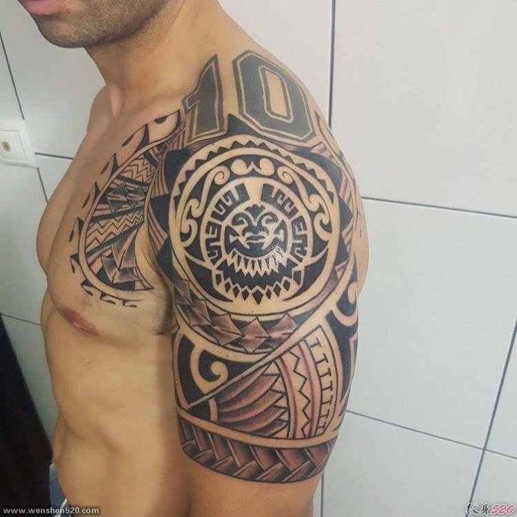 25款男性黑色手臂线条纹身点刺技巧半甲纹身图案