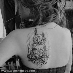黑色几何元素纹身动物猫头鹰纹身图卡通纹身小图