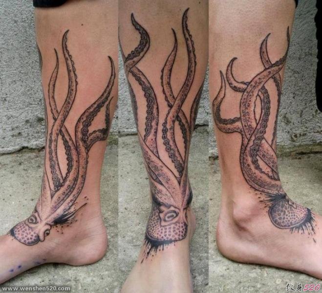 多款精美的大章鱼和船锚的纹身图案