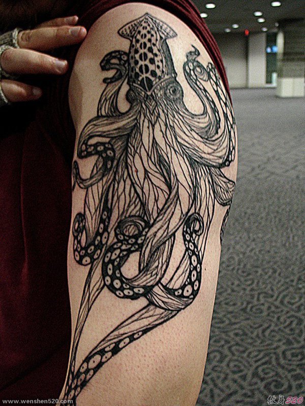 多款精美的大章鱼和船锚的纹身图案