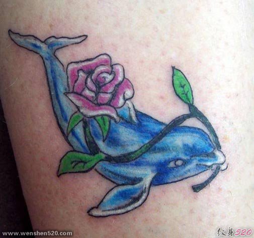 多款可爱的蓝色的现实主义风格纹身海豚纹身动物图案