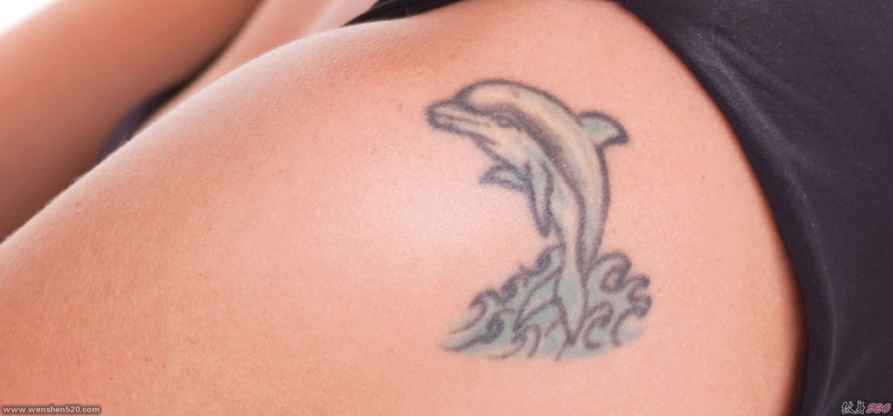 多款可爱的蓝色的现实主义风格纹身海豚纹身动物图案