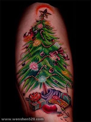 各种漂亮的圣诞树和圣诞老人纹身图案