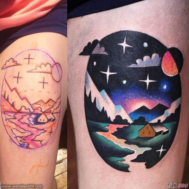 超现实主义彩绘纹身圆形纹身图案