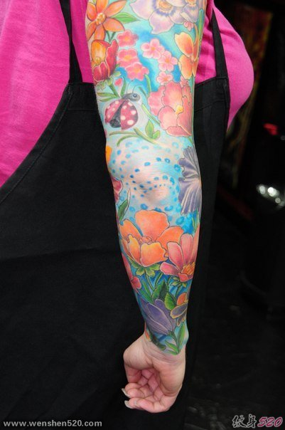 彩色的植物藤花朵纹身动物满臂花臂纹身图案大全