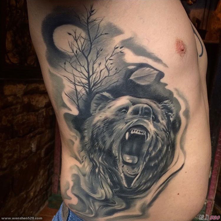 男士侧肋纹身动物几何元素纹身点刺技巧纹身图案