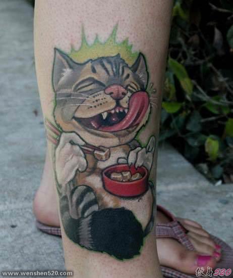 彩色的各种风格猫纹身动物图案纹身