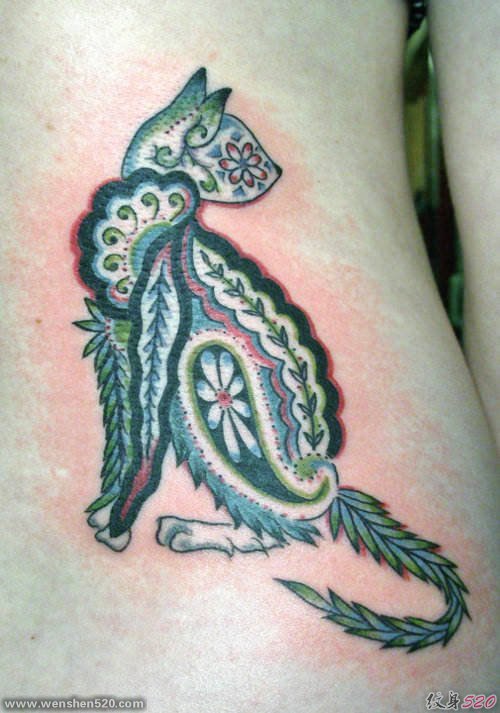 彩色的各种风格猫纹身动物图案纹身