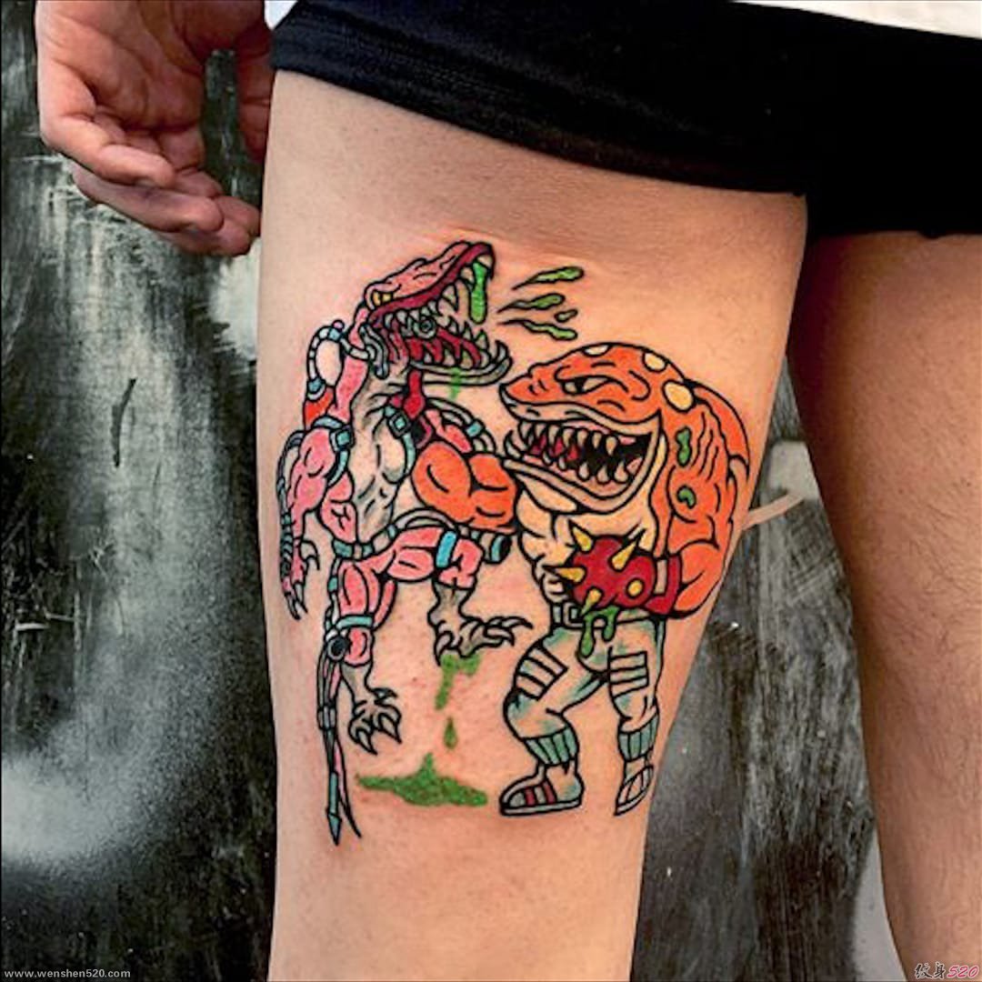 彩色的搞笑卡通纹身鲨鱼纹身小动物纹身图案