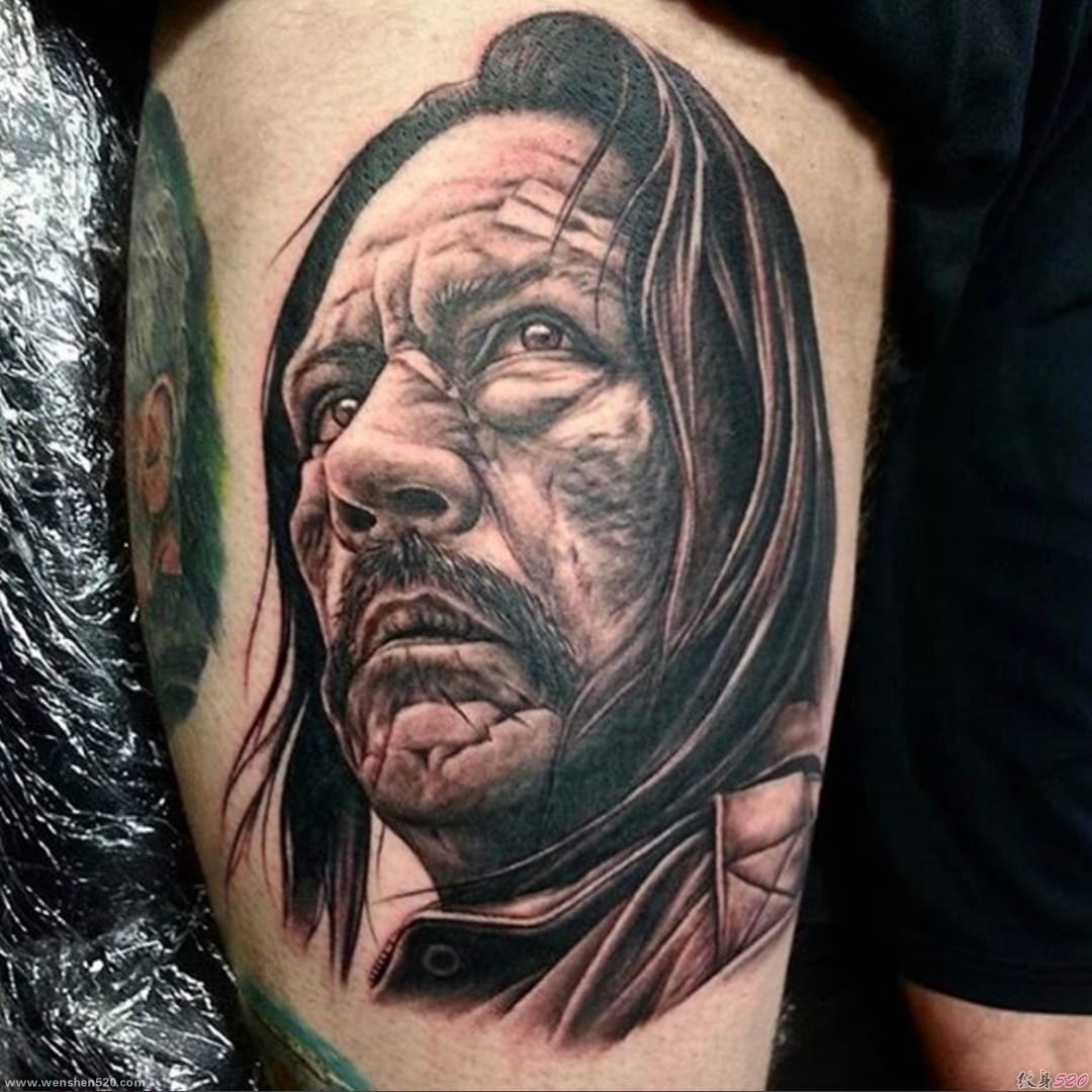 黑灰色现实主义美国电影里的纹身人物肖像纹身明星纹身图案