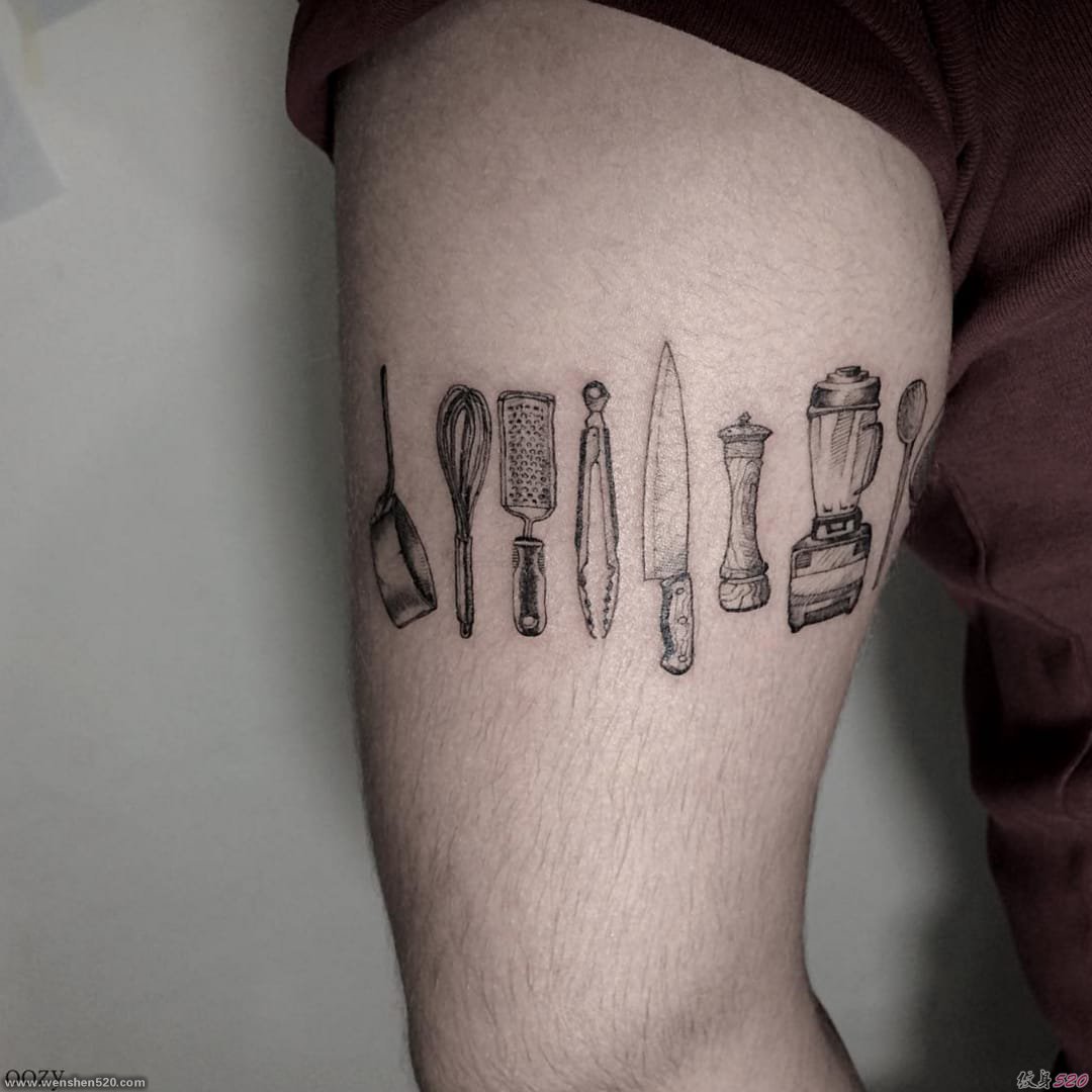来自于烹饪大师的灵感食物纹身和餐具刀纹身图案