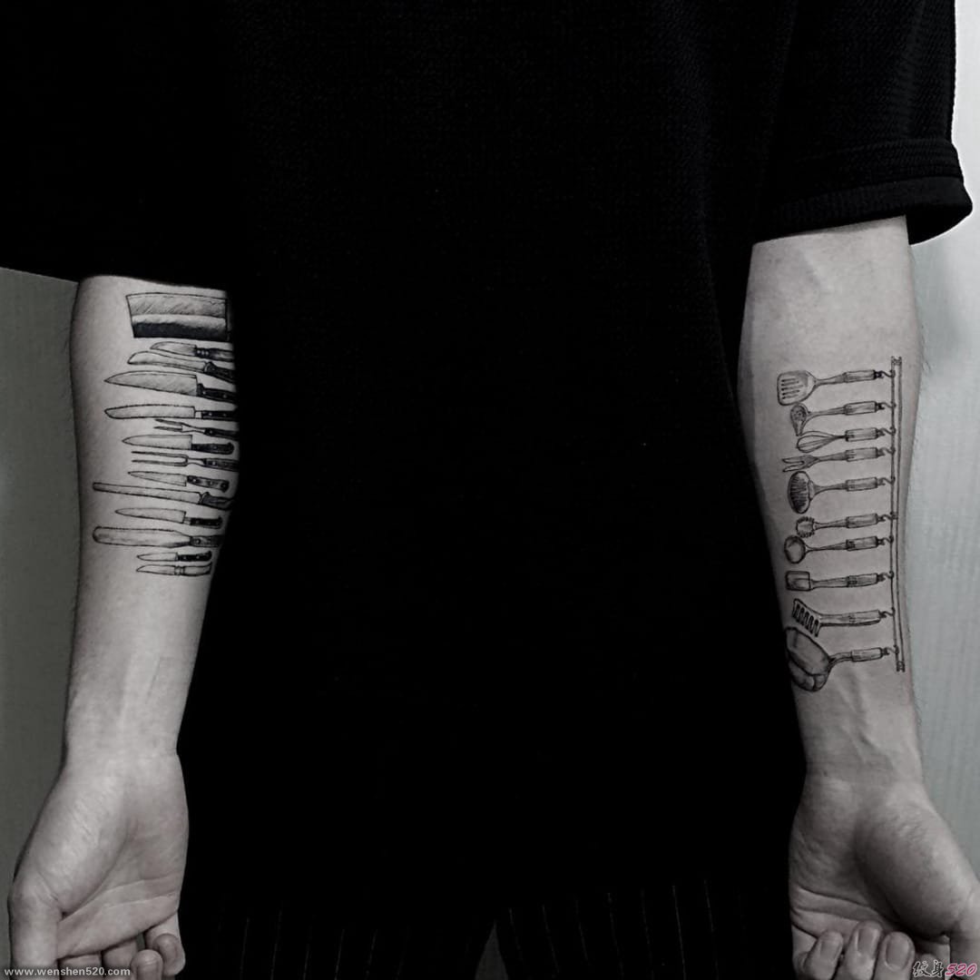 来自于烹饪大师的灵感食物纹身和餐具刀纹身图案