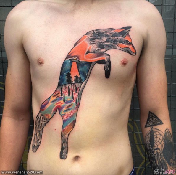 26款彩色狐狸纹身简单线条纹身水彩小动物纹身图案