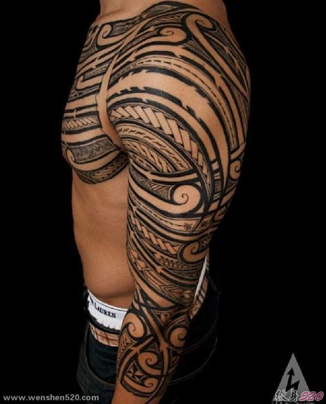 黑色几何线条纹身点刺技巧花臂半甲纹身男士霸气纹身图案