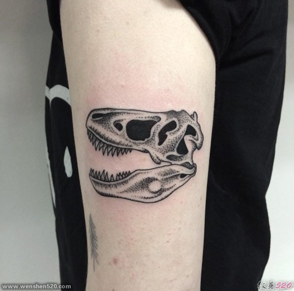 黑色的点刺纹身素描技巧骷髅头纹身动物恐龙纹身图案