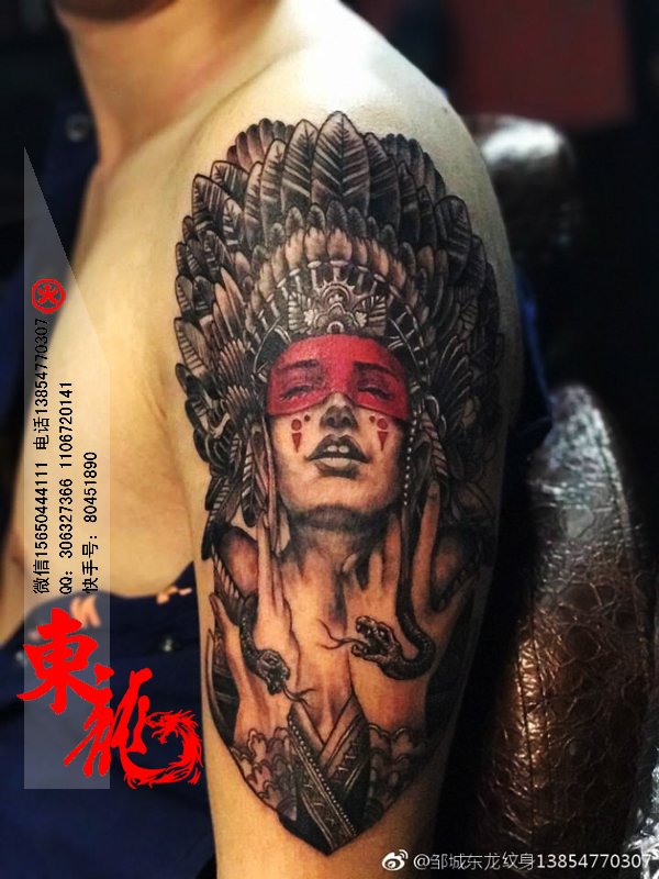 印第安人纹身 美女头像纹身 东龙纹身