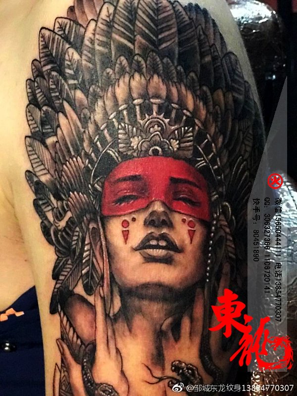 印第安人纹身 美女头像纹身 东龙纹身