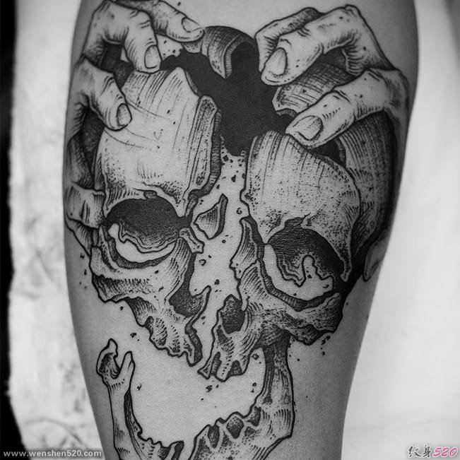 一组黑白灰风格点刺纹身邪恶力量纹身图案