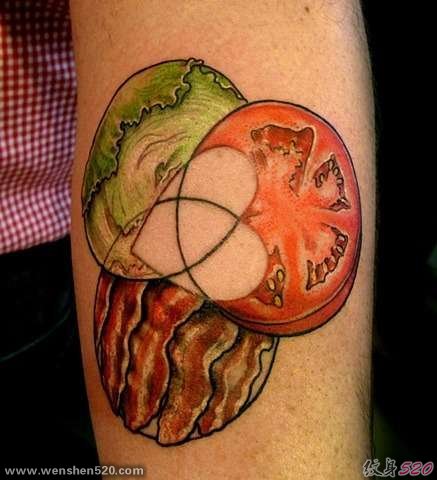 一组简单写实的美味食物纹身图案