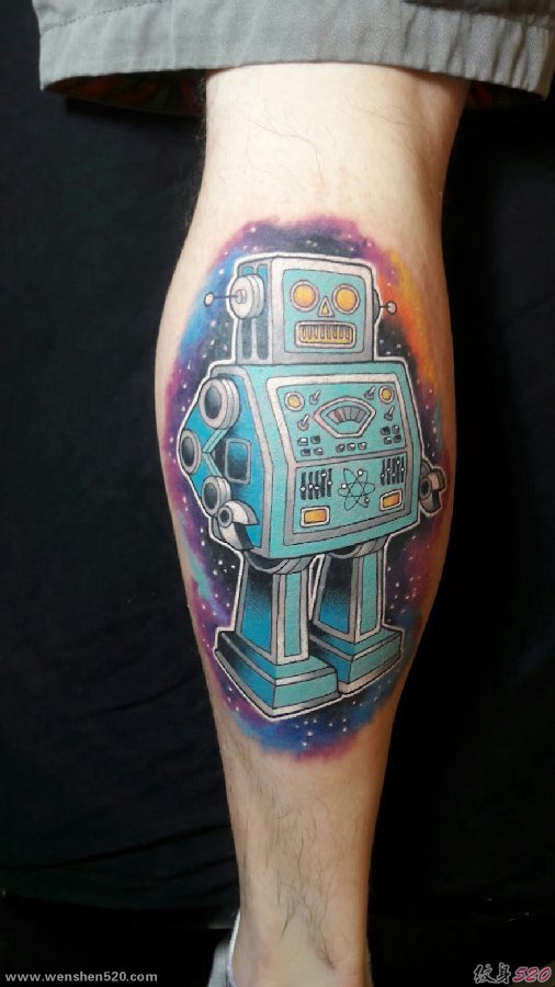 小腿上彩绘纹身技巧星空纹身图几何元素纹身机器人纹身图片