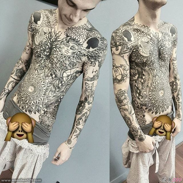 13款黑白灰风格点刺纹身几何元素纹身简约线条纹身图案