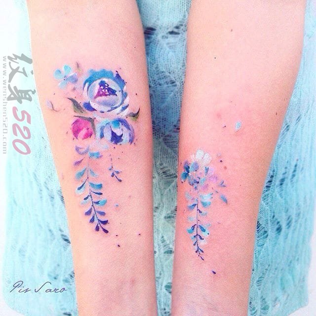 女生彩绘纹身技巧渐变纹身小清新植物纹身素材花朵纹身图案