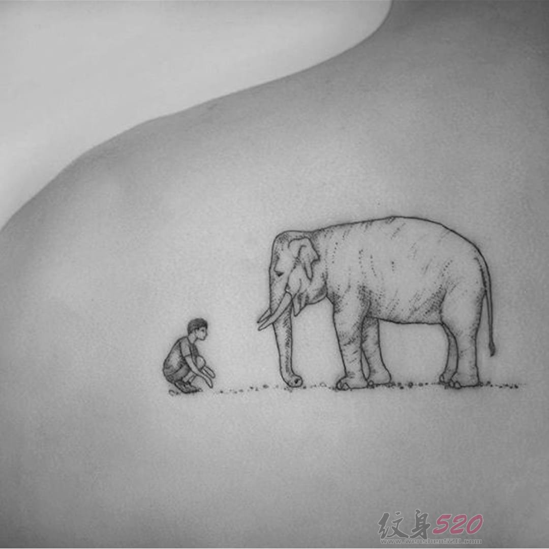 一组黑白风格纹身人物和动物的简单线条纹身图案大全