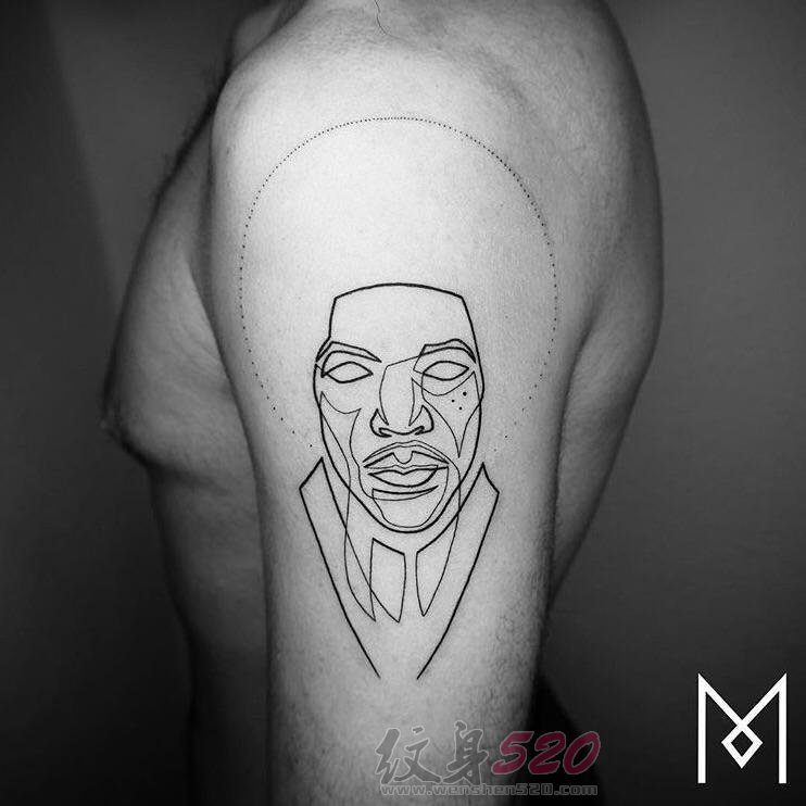 手臂上黑白纹身几何元素纹身简单个性线条纹身人物肖像纹身图片