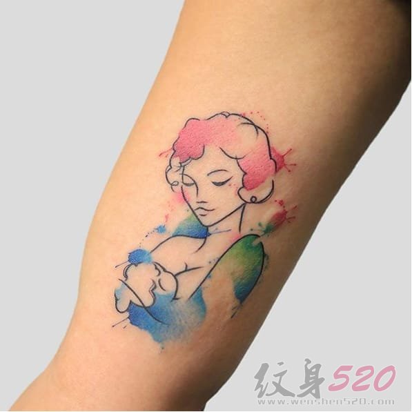 一组彩色渐变纹身抽象线条纹身优雅的水彩纹身图案