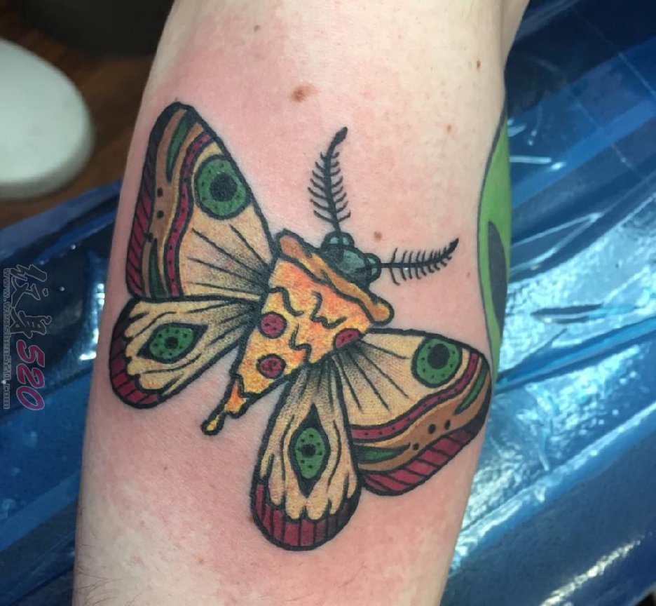 手臂上彩绘个性小动物蝴蝶纹身图片