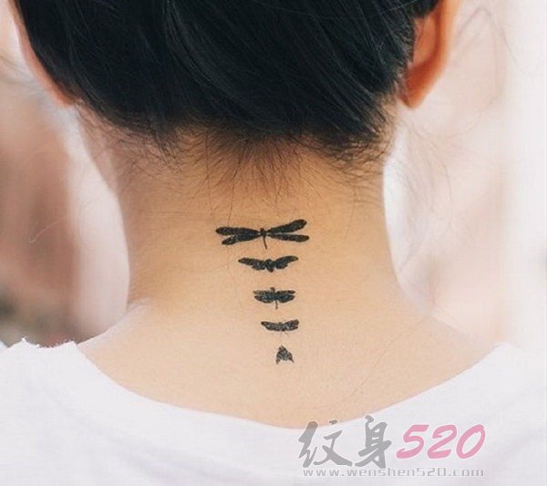 女生颈后黑白文艺小清新纹身图案