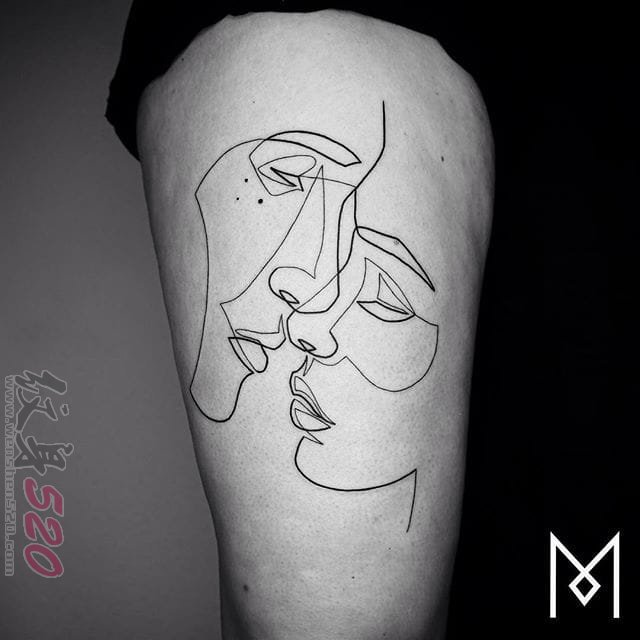 黑白简单个性线条人物肖像纹身图案