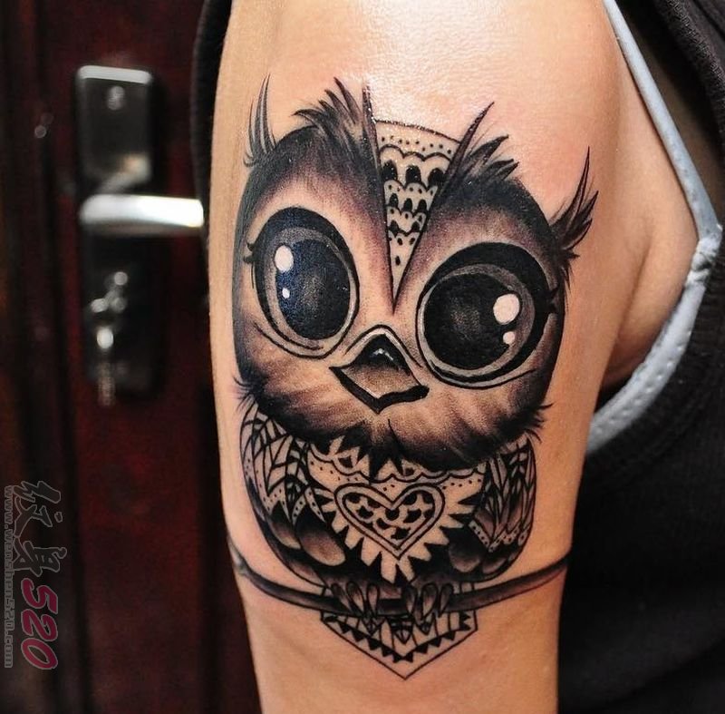 可爱的小动物抽象线条猫头鹰纹身图案