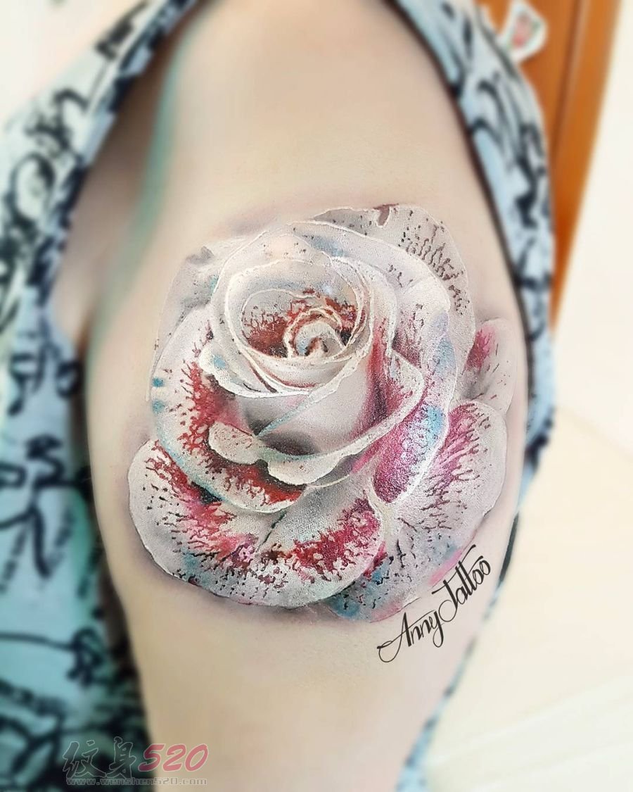 女生喜爱的彩绘抽象线条漂亮玫瑰花朵纹身图案